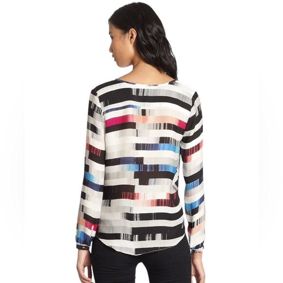 Parker Silk Marissa Stripe V-Neck Blouse Blue Size XS - Picture 2 of 4